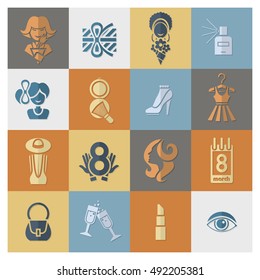Design Elements for International Womens Day March 8, Icons. Vector