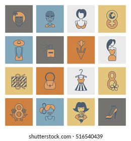Design Elements for International Womens Day March 8, Icons. Vector. Minimum Points