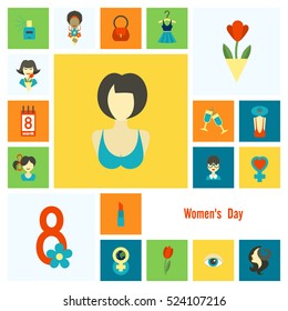 Design Elements for International Womens Day March 8, Icons. Vector