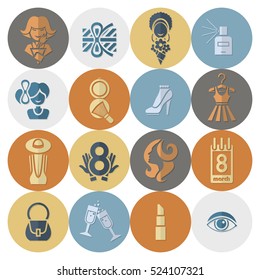 Design Elements for International Womens Day March 8, Icons. Vector