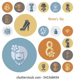 Design Elements for International Womens Day March 8, Icons. Vector