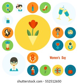 Design Elements for International Womens Day March 8, Icons. Vector