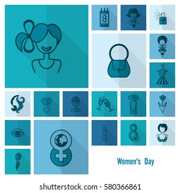 Design Elements for International Womens Day March 8, Icons. Vector