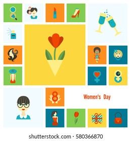 Design Elements for International Womens Day March 8, Icons. Vector