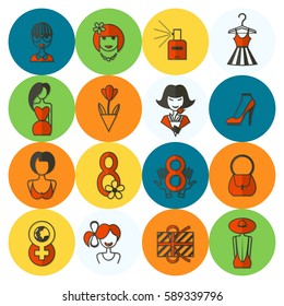 Design Elements for International Womens Day March 8, Icons. Vector