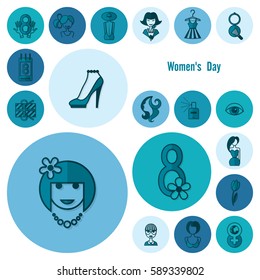 Design Elements for International Womens Day March 8, Icons. Vector