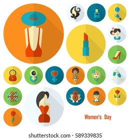Design Elements for International Womens Day March 8, Icons. Vector