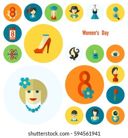Design Elements for International Womens Day March 8, Icons. Vector