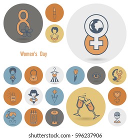 Design Elements for International Womens Day March 8, Icons. Vector