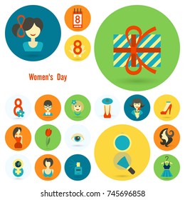 Design Elements for International Womens Day March 8, Icons. Vector