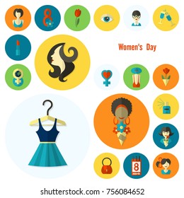 Design Elements for International Womens Day March 8, Icons. Vector