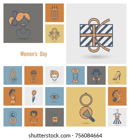Design Elements for International Womens Day March 8, Icons. Vector