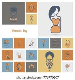 Design Elements for International Womens Day March 8, Icons. Vector