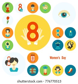 Design Elements for International Womens Day March 8, Icons. Vector