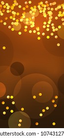 Design elements invitation flyer party. Chocolate background with elegant graphic golden confetti bright light circles. Vector illustration EPS 10 for template brochure, layout leaflet, cafe menu