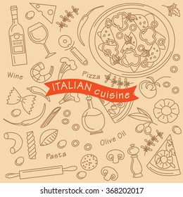 Design elements of Italian food. Set of doodles can be used for patterns and backgrounds.