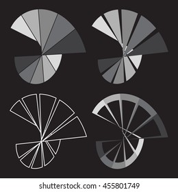 Design elements or logo with rotational motion in black and white colors. Vector illustration set.