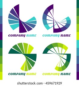 Design elements or logo with rotational motion in several colors. Vector illustration set.