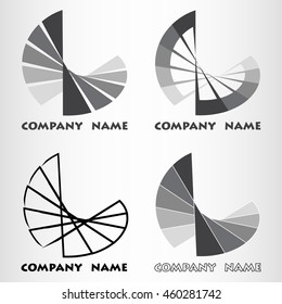 Design elements or logo with rotational motion in black and white colors. Vector illustration set.