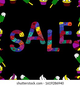Design elements for Magazine, leaflet, billboard, sale. Seamless. Lettering. Vector. Universal trend with purple, black and red elements composition.