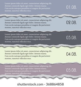 Design elements - multi colored torn paper background strips with space for text
