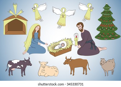 Design elements of native scene. Colorful variant.