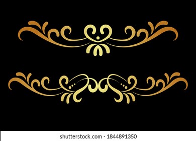 Designelemente auf schwarzem Hintergrund, goldene Ornamente, Antiquitäten, Vintage, Vektorgrafiken