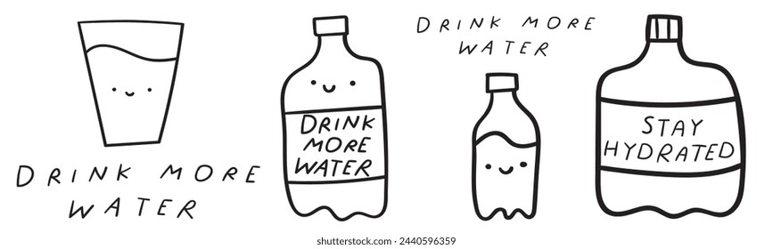 Design elements. Outline isolated icons. Drink more water. Stay hydrated. Vector illustrations on white background.