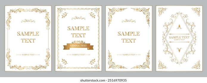 Design elements for packaging design and invitations. Old pattern, vintage vector gold borders and frames.