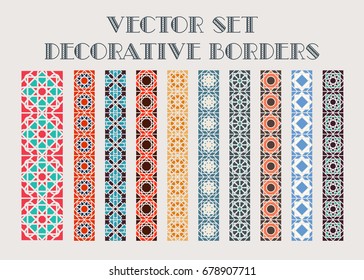 Design elements and page decoration. Vector set of color mosaic borders