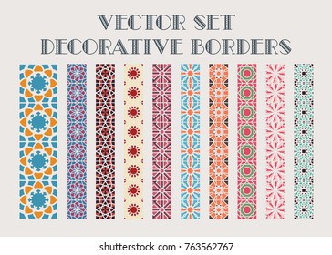 Design elements and page decoration. Vector set of color mosaic borders