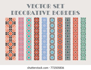 Design elements and page decoration. Vector set of color mosaic borders