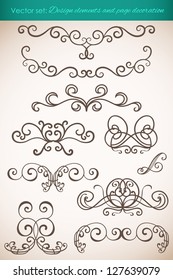 Design elements and page decorations set. Vector illustration