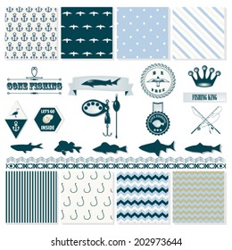 Design elements and patterns  fish and fishing stock vector