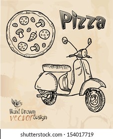 design elements, pizza, scooters.