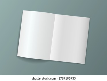 Design elements presentation template. Blank brochure open page paper with realistic shadows. Element for advertising and promotional message isolated on gray background. Vector illustration EPS 10