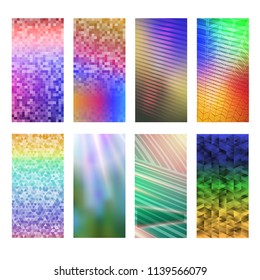 Design elements presentation template. Set vertical banners background, backdrop mosaic glow light effect. Vector illustration EPS 10 for web buttons template, business card layout, web site element