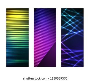 Design elements presentation template. Set vertical banners background, backdrop lines glow light effect. Vector illustration EPS 10 for web buttons template, business card layout, web site element