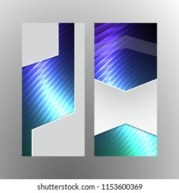 Design elements presentation template. Set vertical banners blue green background, backdrop gradient glow effect. Vector illustration EPS 10 for brochure template, business card layout, flyer mockup