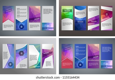 Design elements presentation template. Set vertical banners colors background, backdrop glow light effect. Vector illustration EPS 10 for web banner template, business card layout, web site element