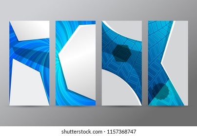 Design elements presentation template. Set vertical banners blue background, backdrop gradient glow effect. Vector illustration EPS 10 for brochure template, business card layout, flyer mockup