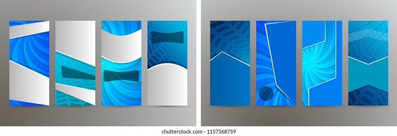 Design elements presentation template. Set vertical banners blue background, backdrop gradient glow effect. Vector illustration EPS 10 for brochure template, business card layout, flyer mockup