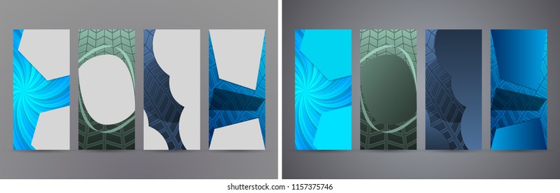 Design elements presentation template. Set vertical banners blue background, backdrop gradient glow effect. Vector illustration EPS 10 for brochure template, business card layout, flyer mockup