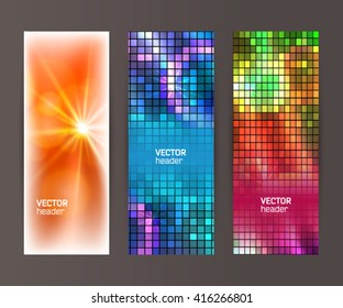 Design elements presentation template. Set vertical banners background, backdrop mosaic glow light effect. Vector illustration EPS 10 for web buttons template, business card layout, web site element