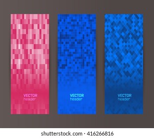 Design elements presentation template. Set vertical banners background, backdrop mosaic glow light effect. Vector illustration EPS 10 for web buttons template, business card layout, web site element