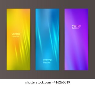 Design elements presentation template. Set vertical banners background, backdrop blur glow light effect. Vector illustration EPS 10 for web buttons template, business card layout, web site element