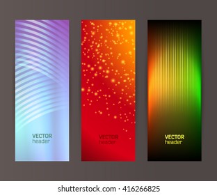 Design elements presentation template. Set vertical banners background, backdrop lines glow light effect. Vector illustration EPS 10 for web buttons template, business card layout, web site element