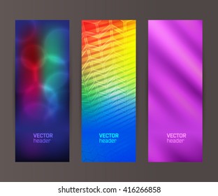 Design elements presentation template. Set vertical banners background, backdrop glow light effect. Vector illustration EPS 10 for web buttons template, business card layout, web site element