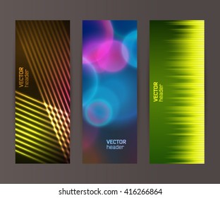 Design elements presentation template. Set vertical banners background, backdrop lines glow light effect. Vector illustration EPS 10 for web buttons template, business card layout, web site element