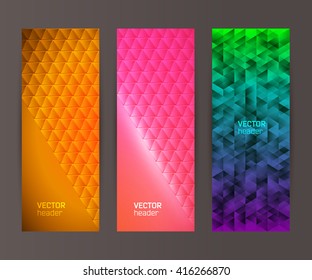 Design elements presentation template. Set vertical banners background, backdrop mosaic glow light effect. Vector illustration EPS 10 for web buttons template, business card layout, web site element